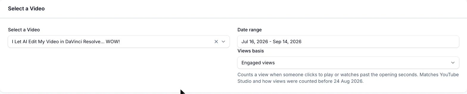 The Views basis dropdown on a video's stats page, set to engaged views