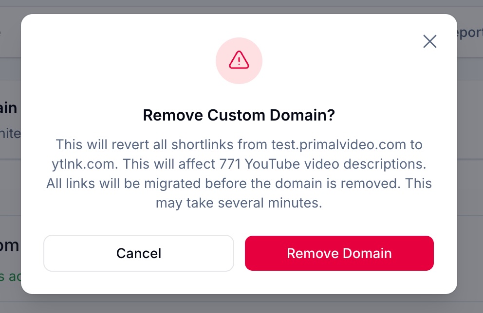 Confirm removal of custom tracking URL