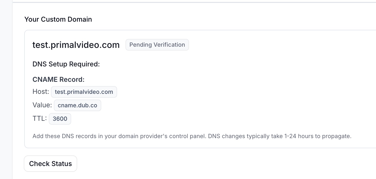 DNS instructions for custom tracking URL